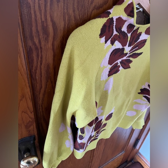 Anthropologie Beatriz Mock Neck Floral Sweater in Chartreuse size S VGC - Picture 7 of 15